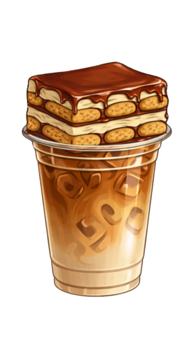 Signature latte with classic tiramisu slice on top - Mamma Misu Valletta